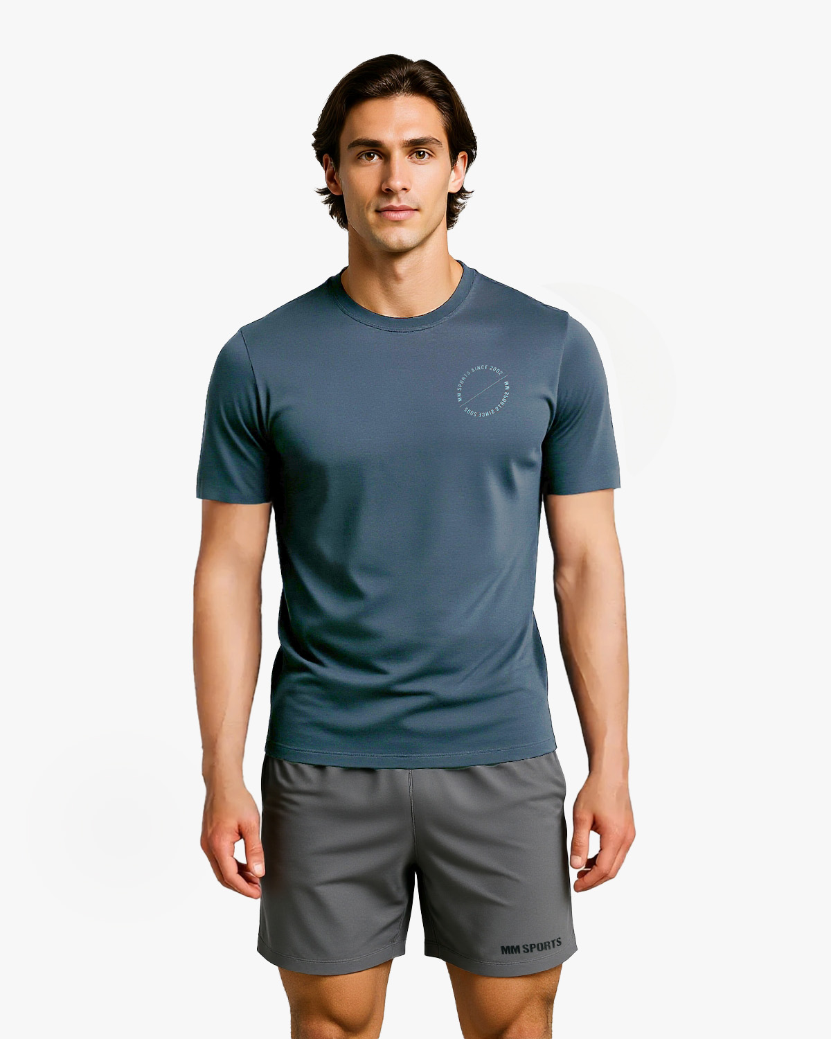MM Sports Workout T-shirt Emblem, Faded Blue
