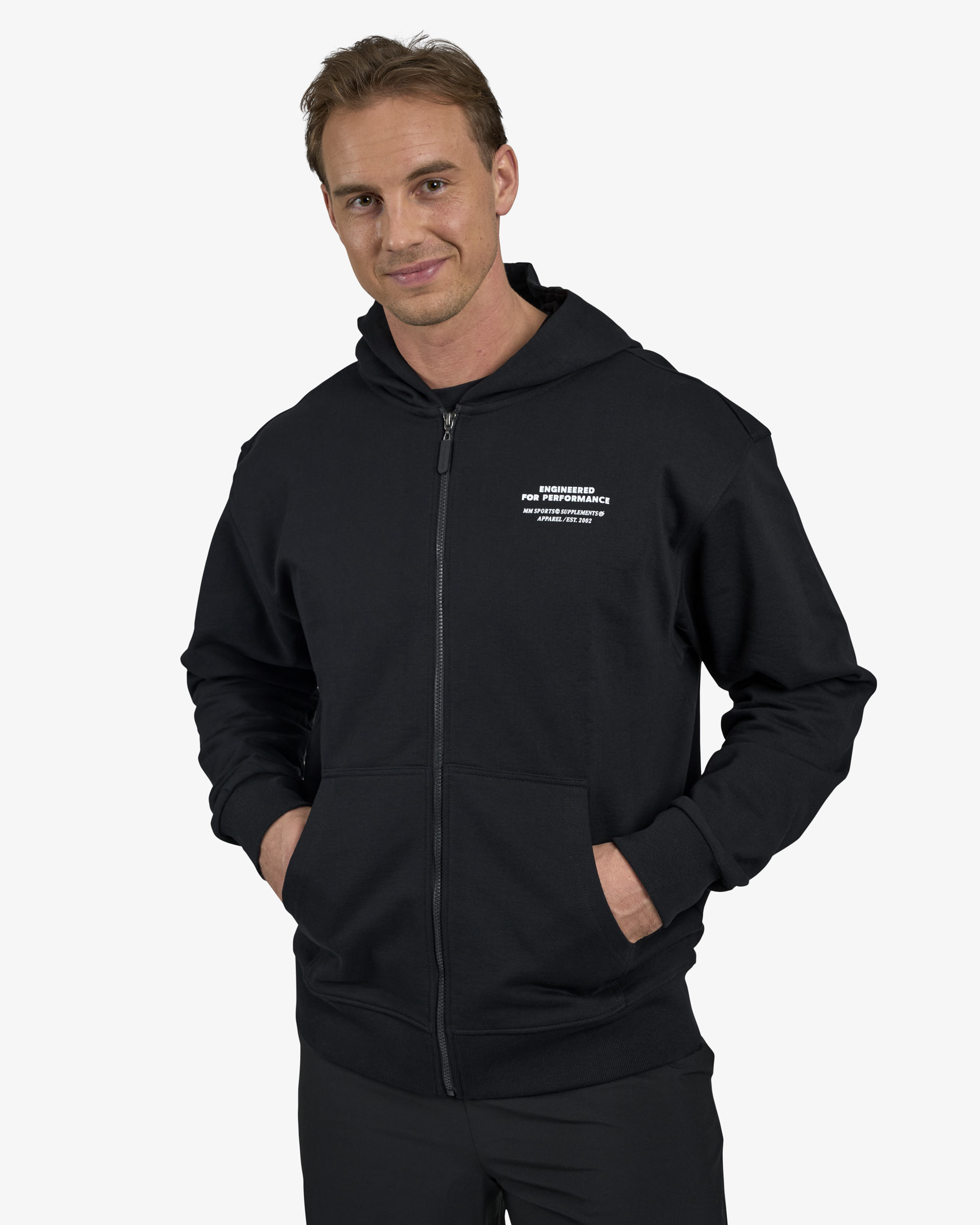 Hoodie Zip Engineered, Black